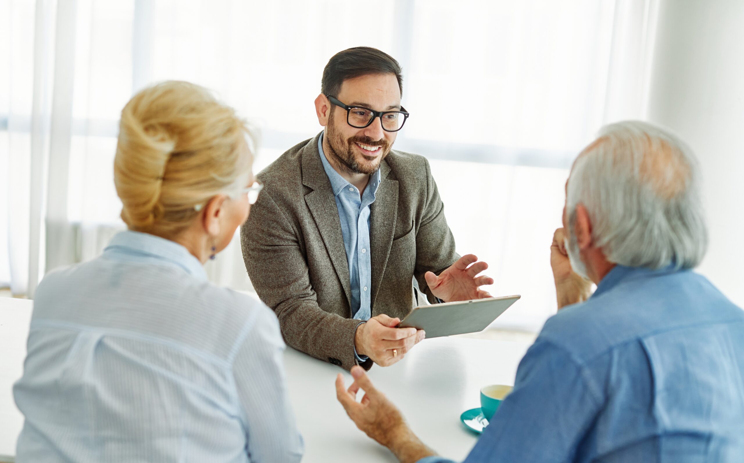 Salesperson talking to customers